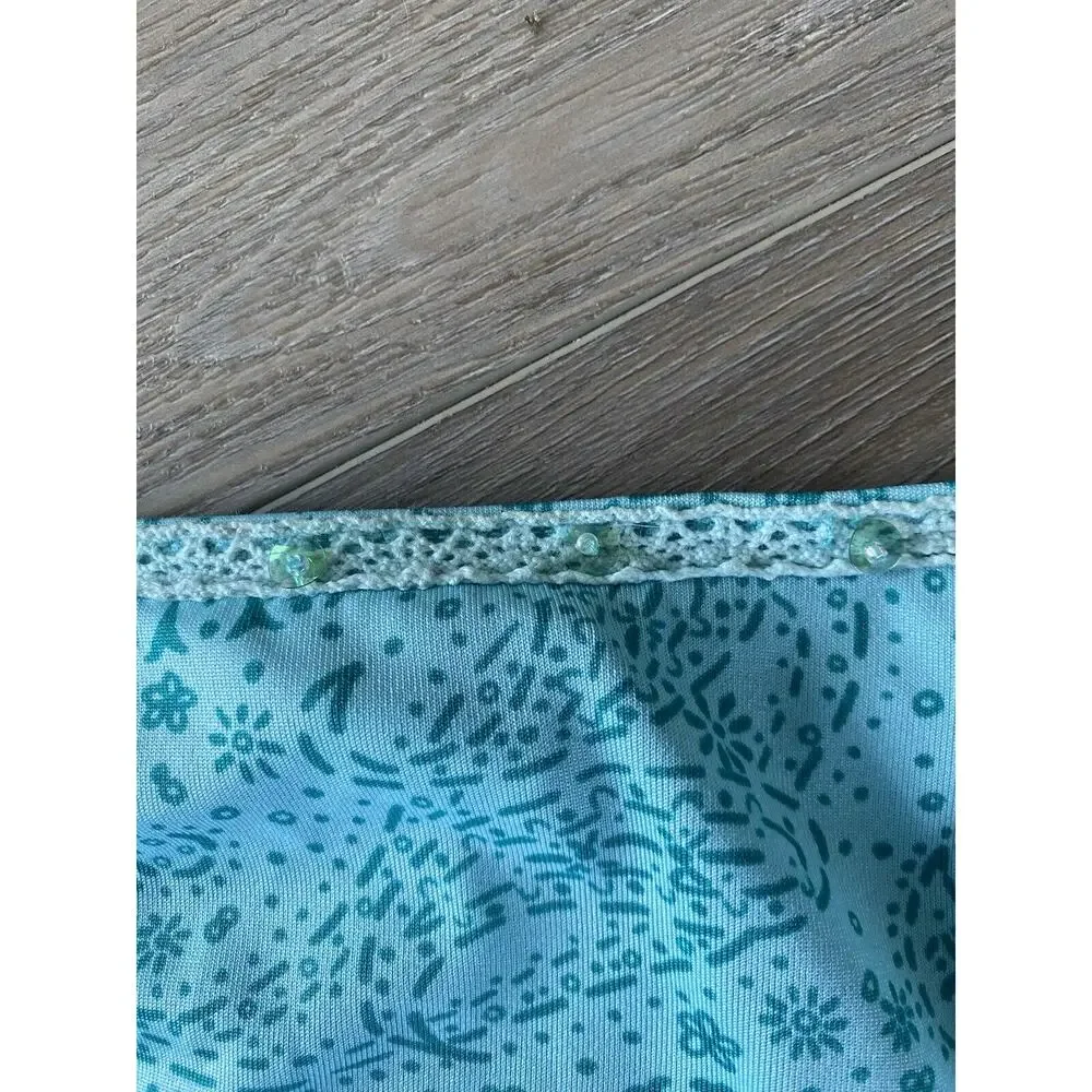 L.E.I. 2 Piece Bikini Paisley Turquoise Lace/Rhinestone Removable Padding Size M - Picture 5 of 9